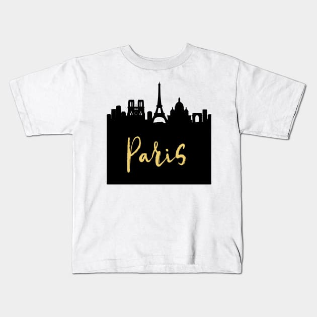 PARIS FRANCE DESIGNER SILHOUETTE SKYLINE ART Kids T-Shirt by deificusArt